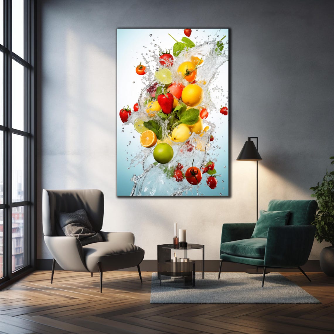 Splashing Fresh Fruit Water Explosion Kitchen Citrus Berry Wall Art - Image 2