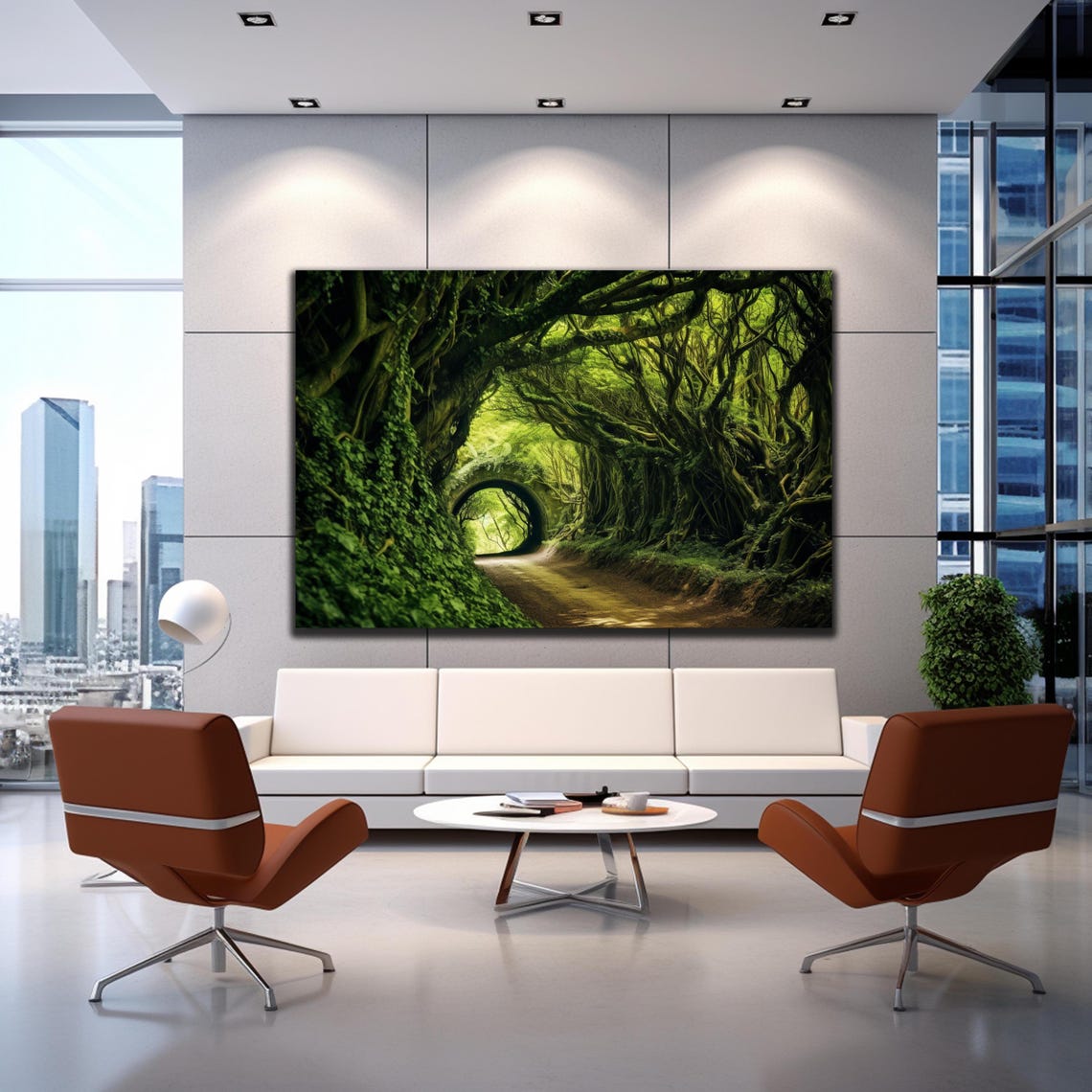 Enchanted Tree Tunnel Stone Arch Lush Green Forest Pathway Wall Poster - Image 2