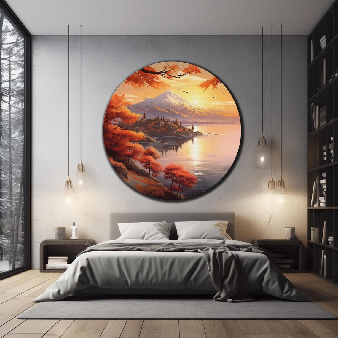 Mount Fuji Autumn Sunrise Lake Reflection Red Maple Trees Wall Art - Image 3