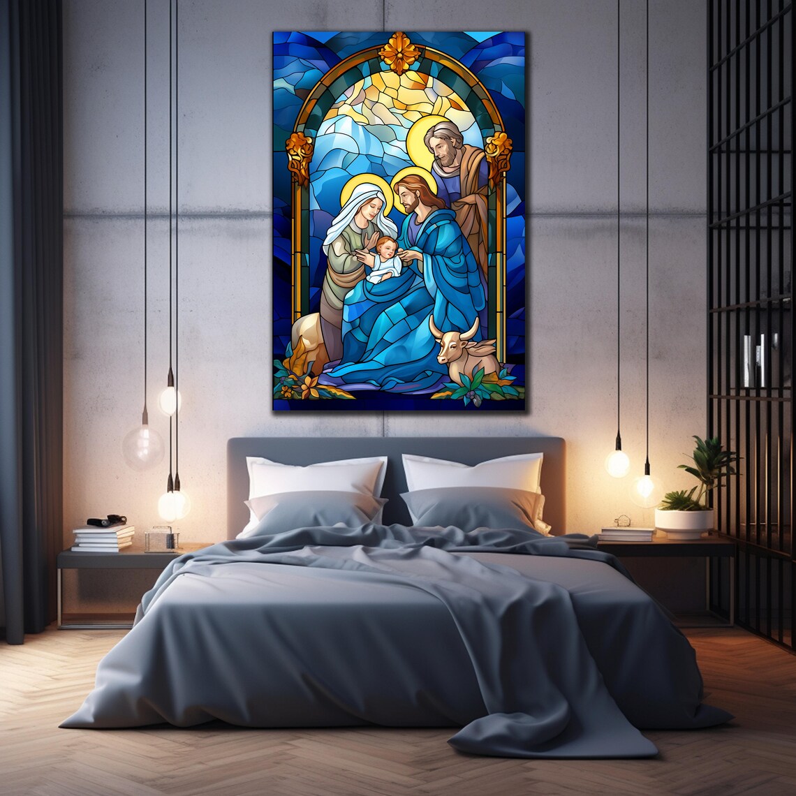 Holy Family Nativity Stained Glass Art Christmas Wall Decor Poster - Image 2
