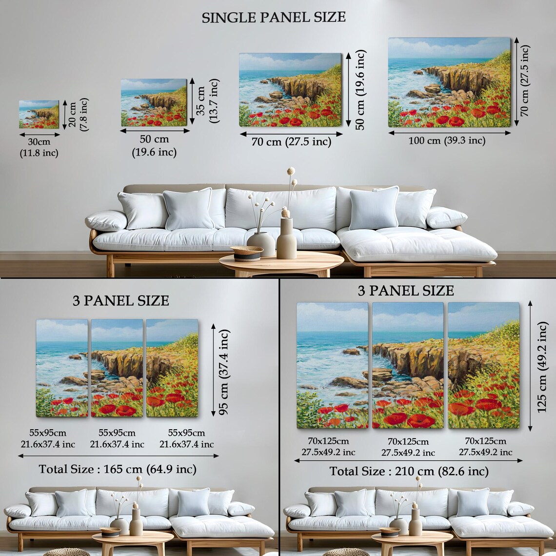 Rocky Ocean Coast Red Poppies Blue Sea Golden Cliffs Summer Poster - Image 4