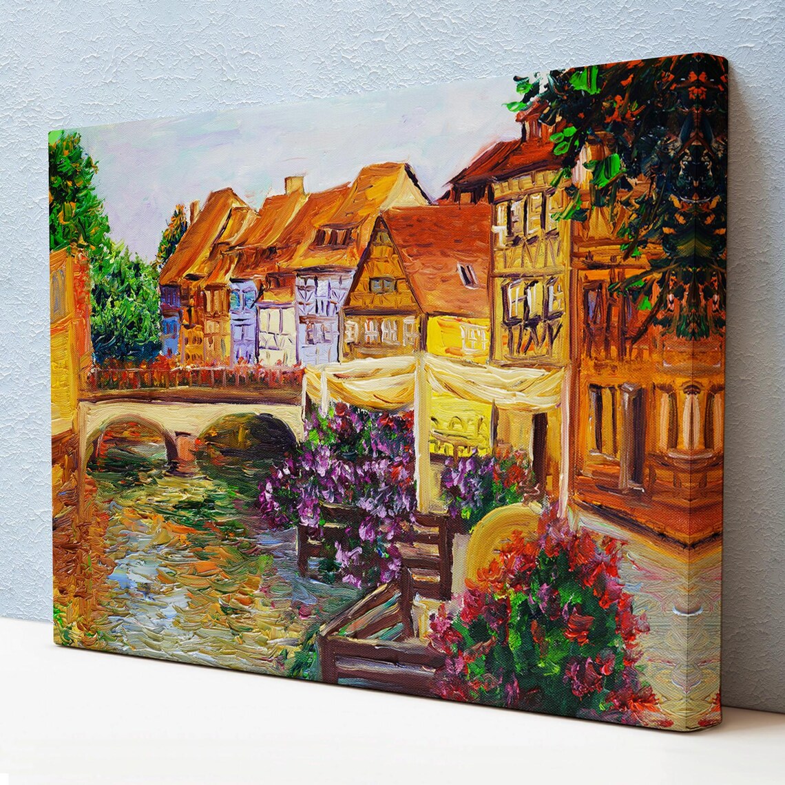 European Old Town Canal Bridge Flower Cafes Historic Street Poster
