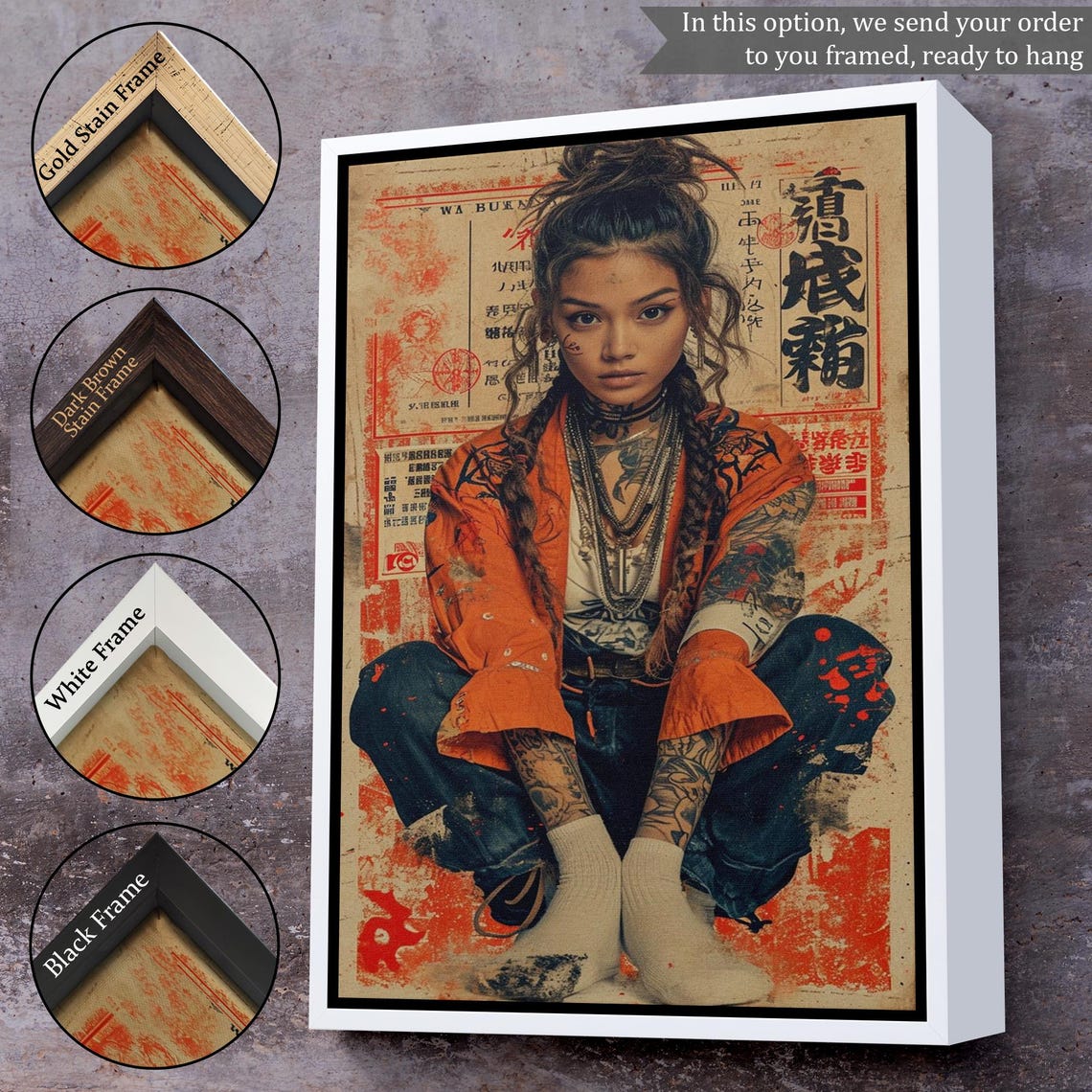 Japanese Streetwear Girl Tattooed Vintage Style Cool Art Print - Image 3