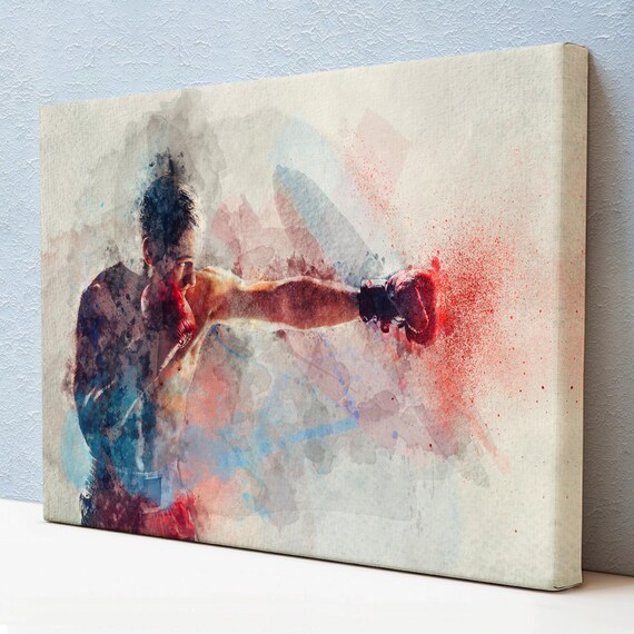 Boxer Portrait Watercolor Punch Red Gloves Motivational Sports Poster