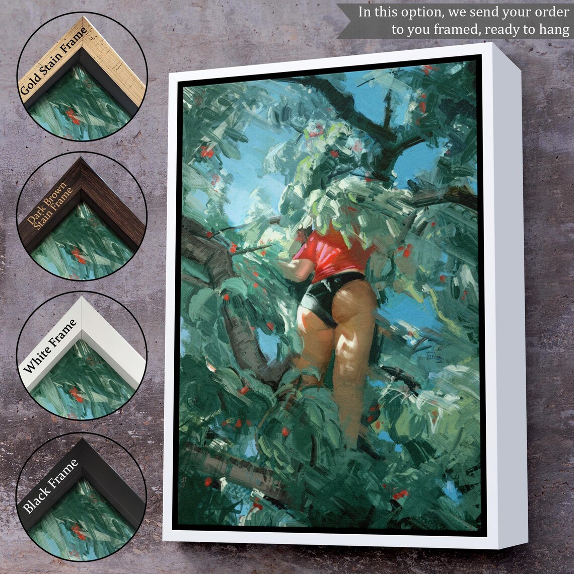 Woman Picking Fruit From A Tree Painting Housewarming Gifts N Wall Art N Modern Wall Decor Framed Wall Art - Image 3