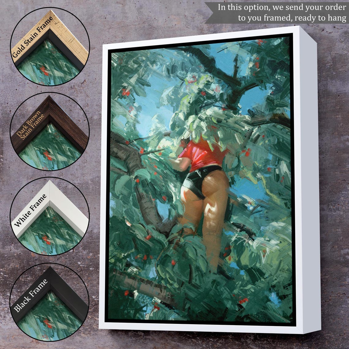 Woman Picking Red Cherries From Tree Impressionist Garden Art Poster - Image 3