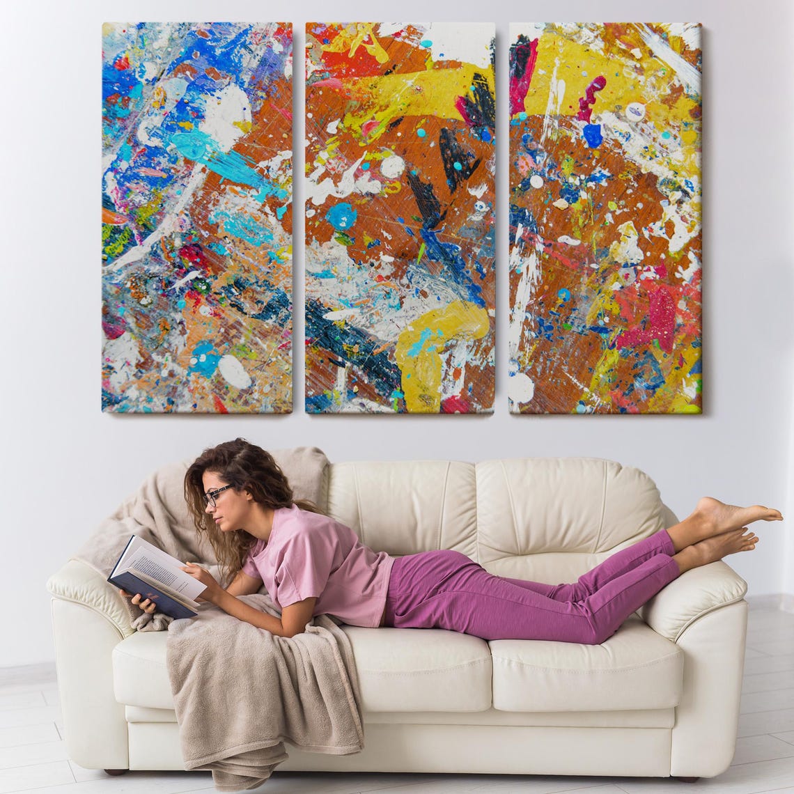Abstract Paint Splatter Orange Blue White Modern Expressionist Poster - Image 3