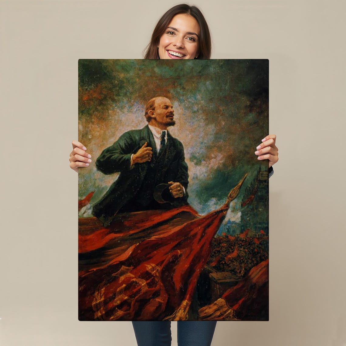 Vladimir Lenin With Soviet Red Flag Historic Portrait Art Poster - Image 4