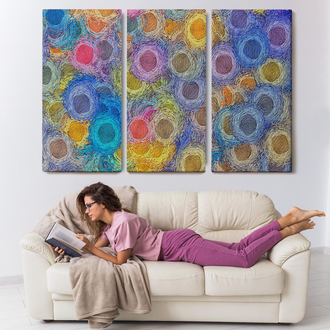 Vibrant Swirling Circles Impasto Multicolor Abstract Canvas Art Poster - Image 3