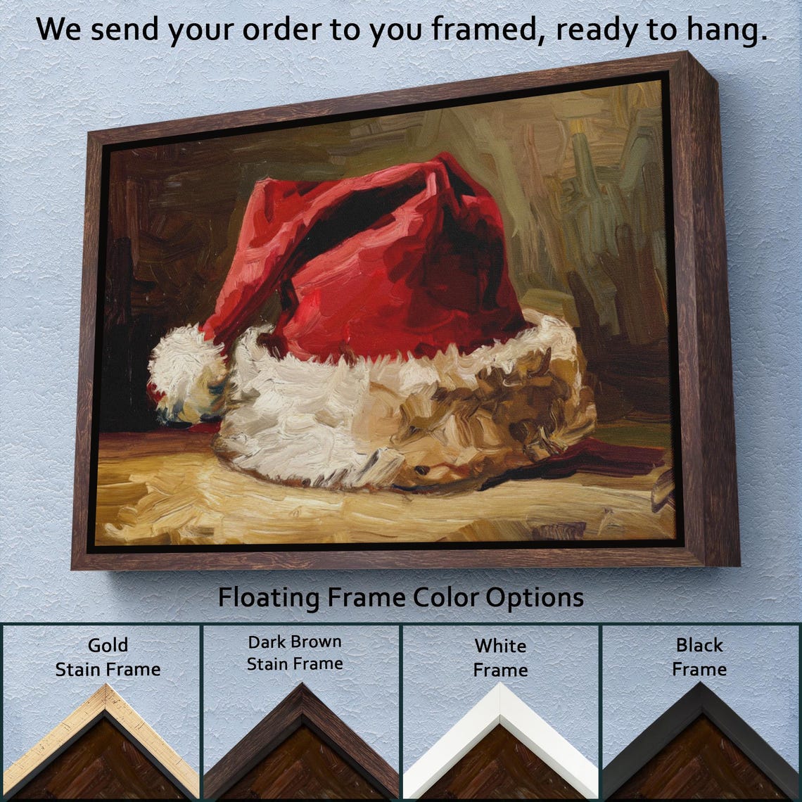 Impressionist Santa Hat Oil Painting Bold Brushstrokes Christmas Print - Image 3