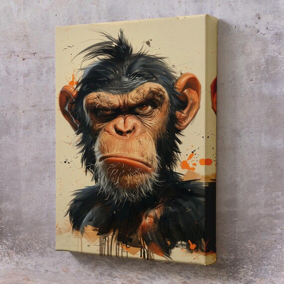 Grumpy Chimpanzee Furrowed Brow Funny Moody Animal Art Poster
