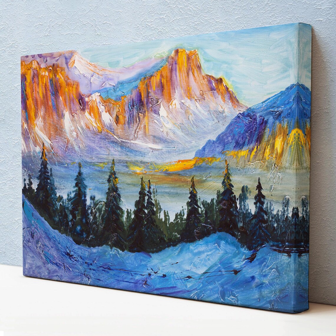 Snowy Mountain Peaks Pine Forest Winter Alpine Landscape Art Poster