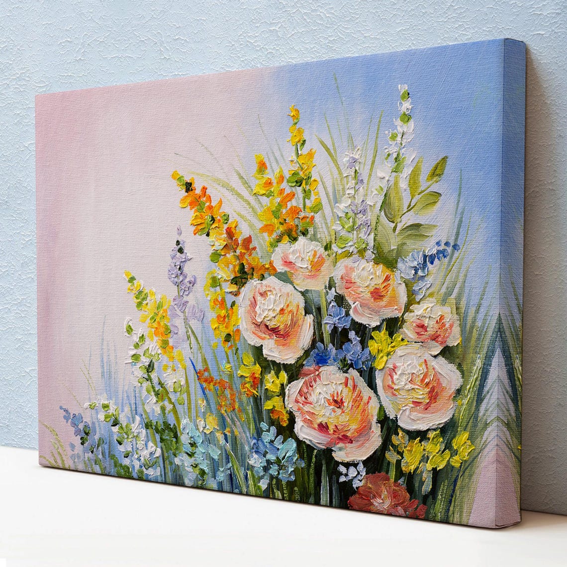 Impressionist Wildflower Bouquet Roses Pastel Meadow Bloom Wall Art