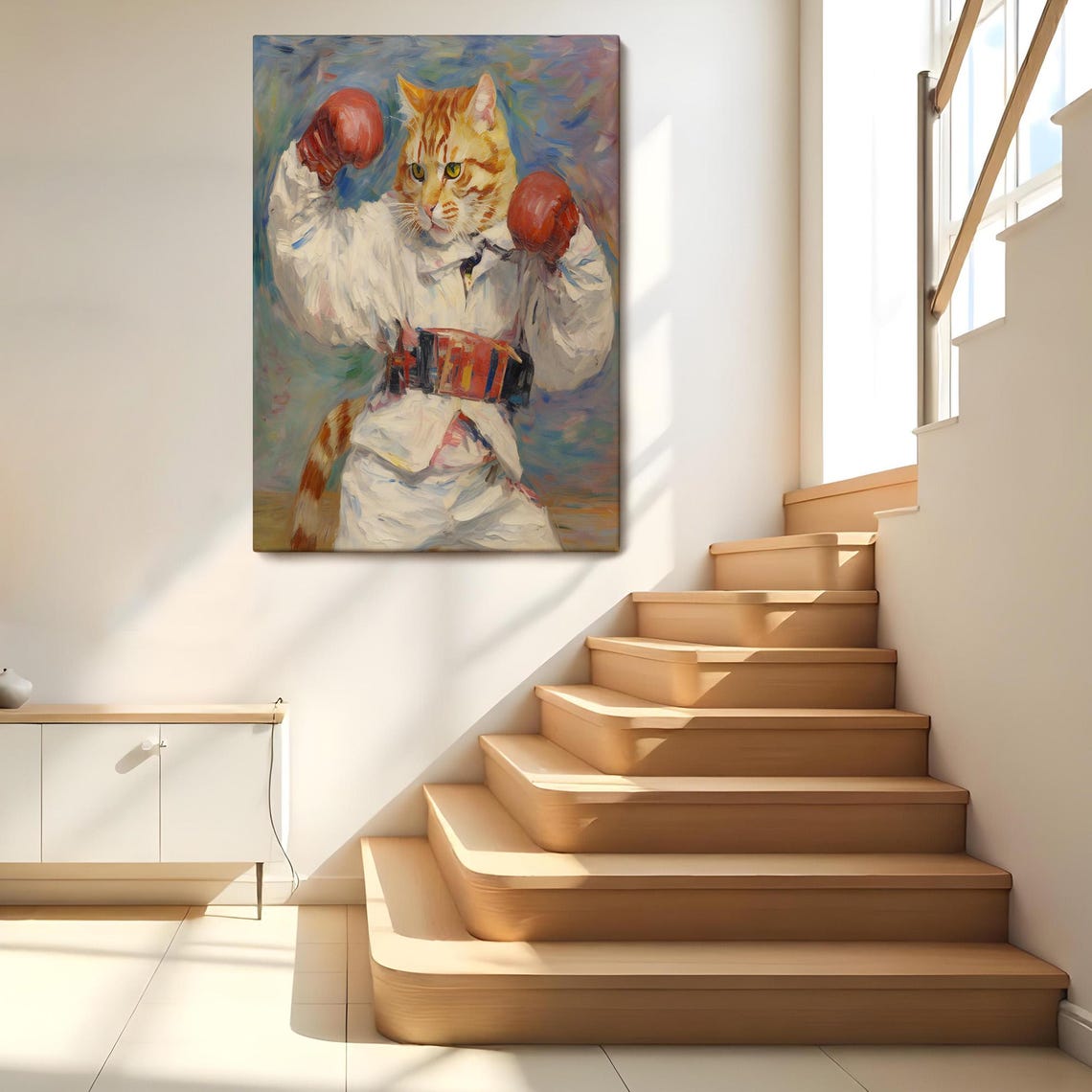 Orange Tabby Cat Boxer Gloves Champion Belt Funny Animal Poster - Image 2