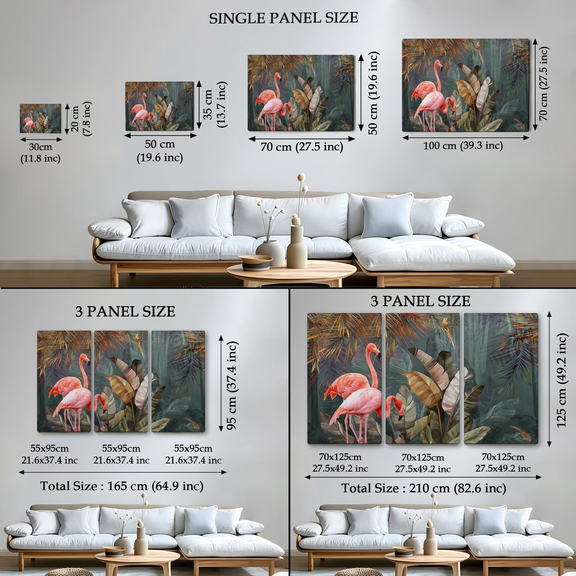 Pink Flamingos Tropical Banana Leaves Teal Jungle Scene Wall Art - Image 4