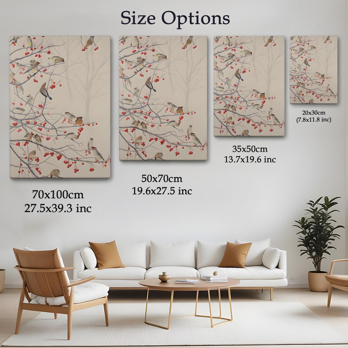 Waxwing Birds Red Berries Winter Branches Oriental Style Art Poster - Image 4