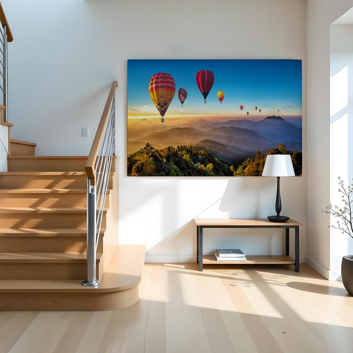 Hot Air Balloons Sunrise Misty Mountains Forest Nature Travel Poster - Image 2