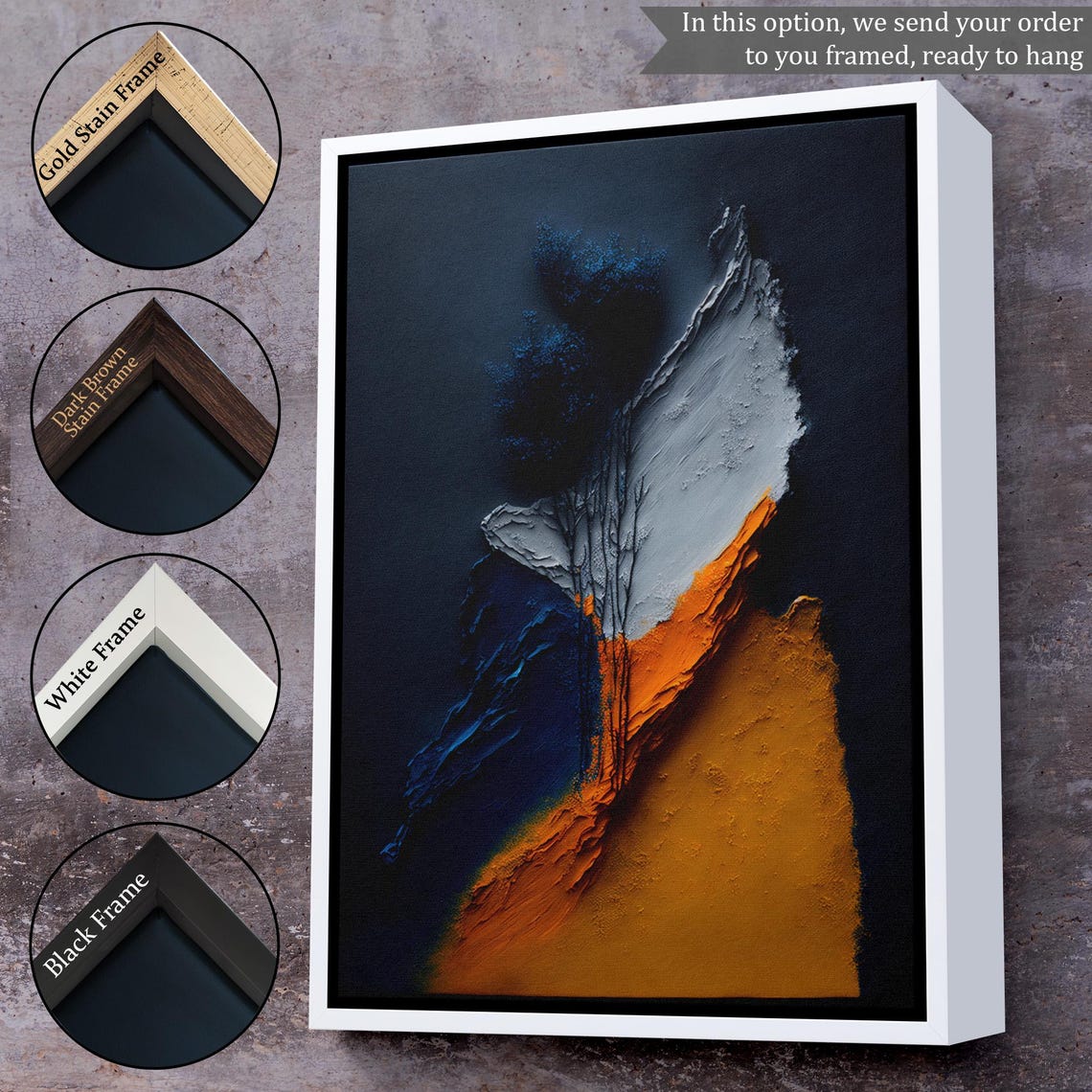 Navy Blue Burnt Orange Abstract Textured Impasto Modern Art Poster - Image 3
