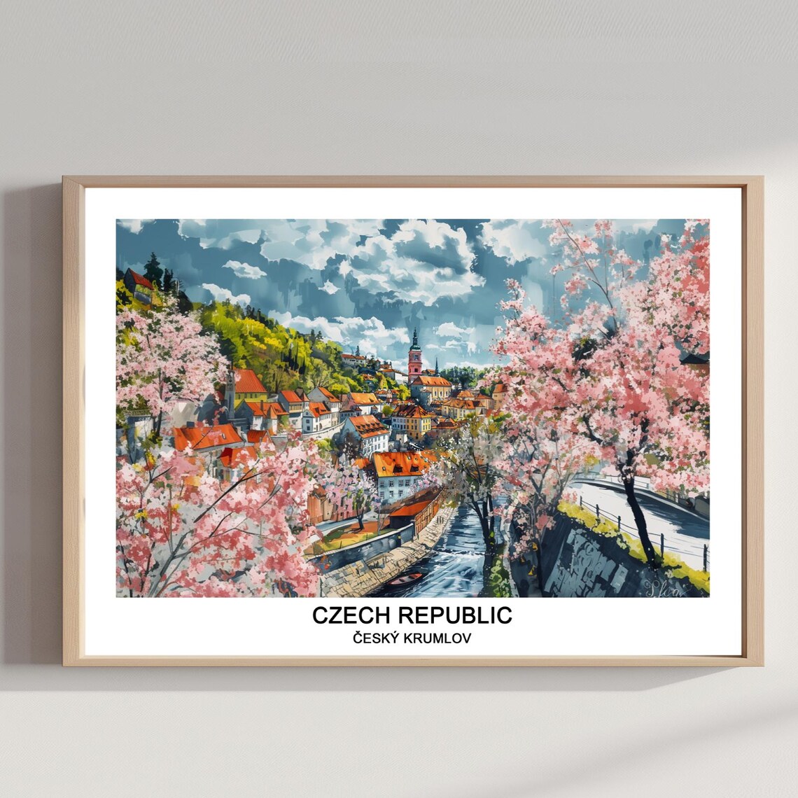 Cesky Krumlov Czech Republic Old Town Cherry Blossom Travel Poster