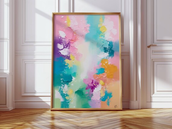 Pastel Abstract Art Print Colorful Textured Gicle Wall Decor