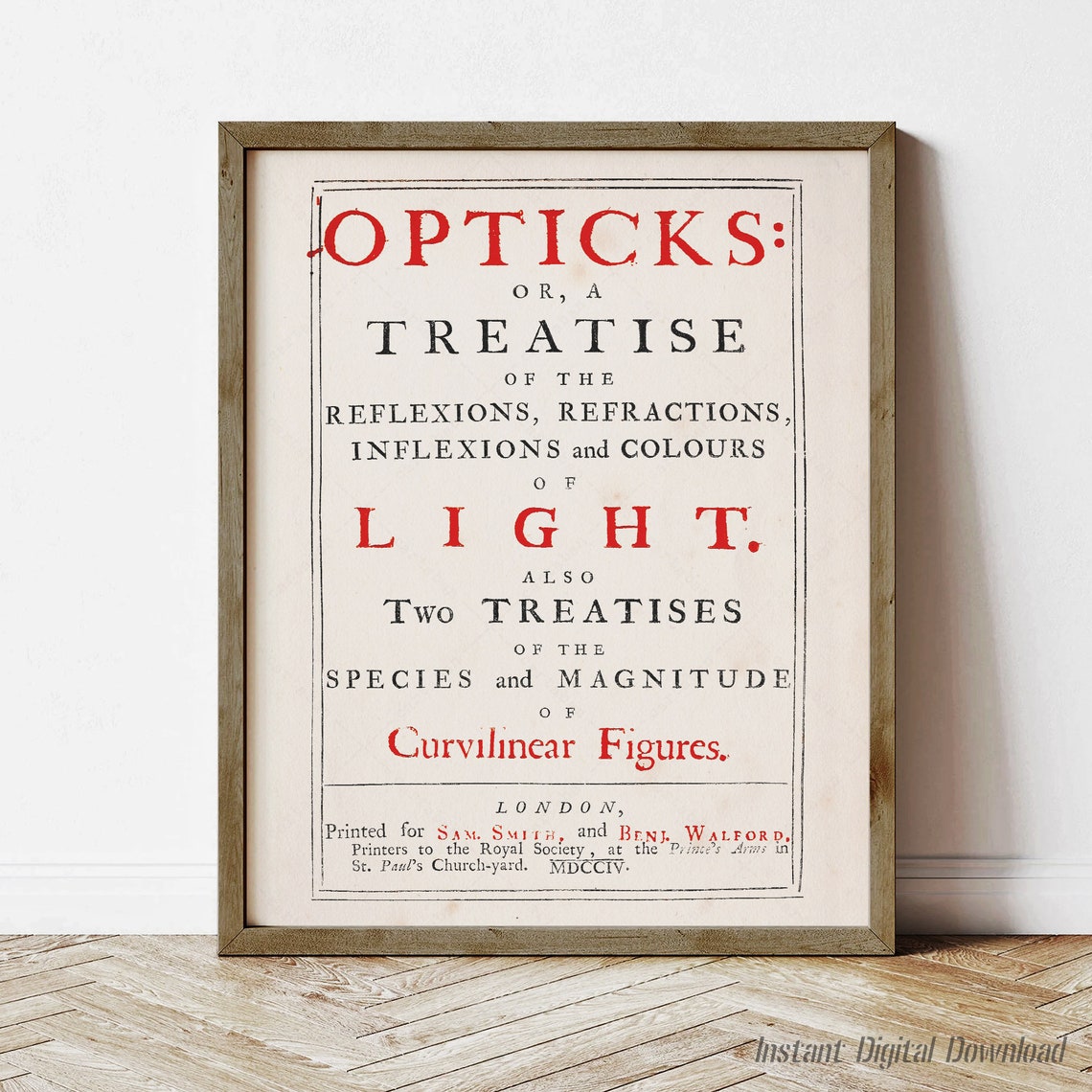 Isaac Newton Opticks 1704 First Edition Title Page Science Art Poster