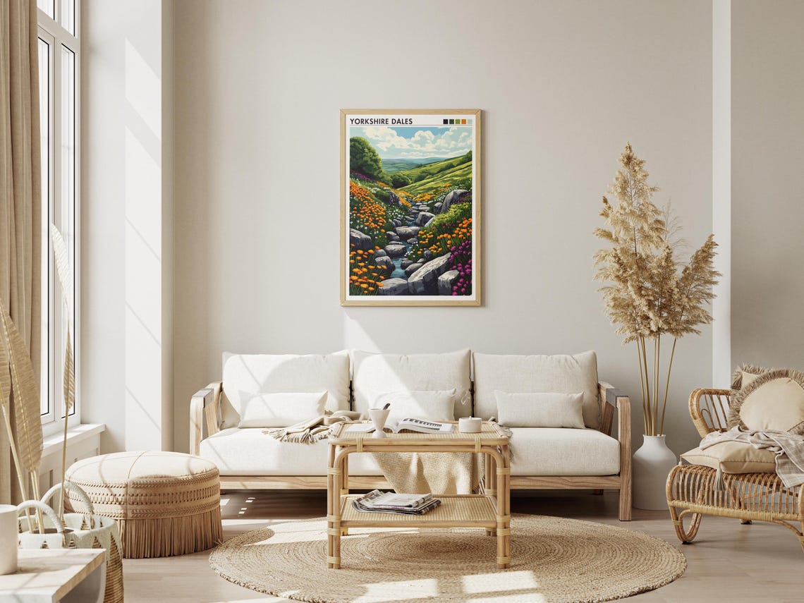 Yorkshire Dales Travel Poster Spring Wildflower Hills Retro England - Image 2