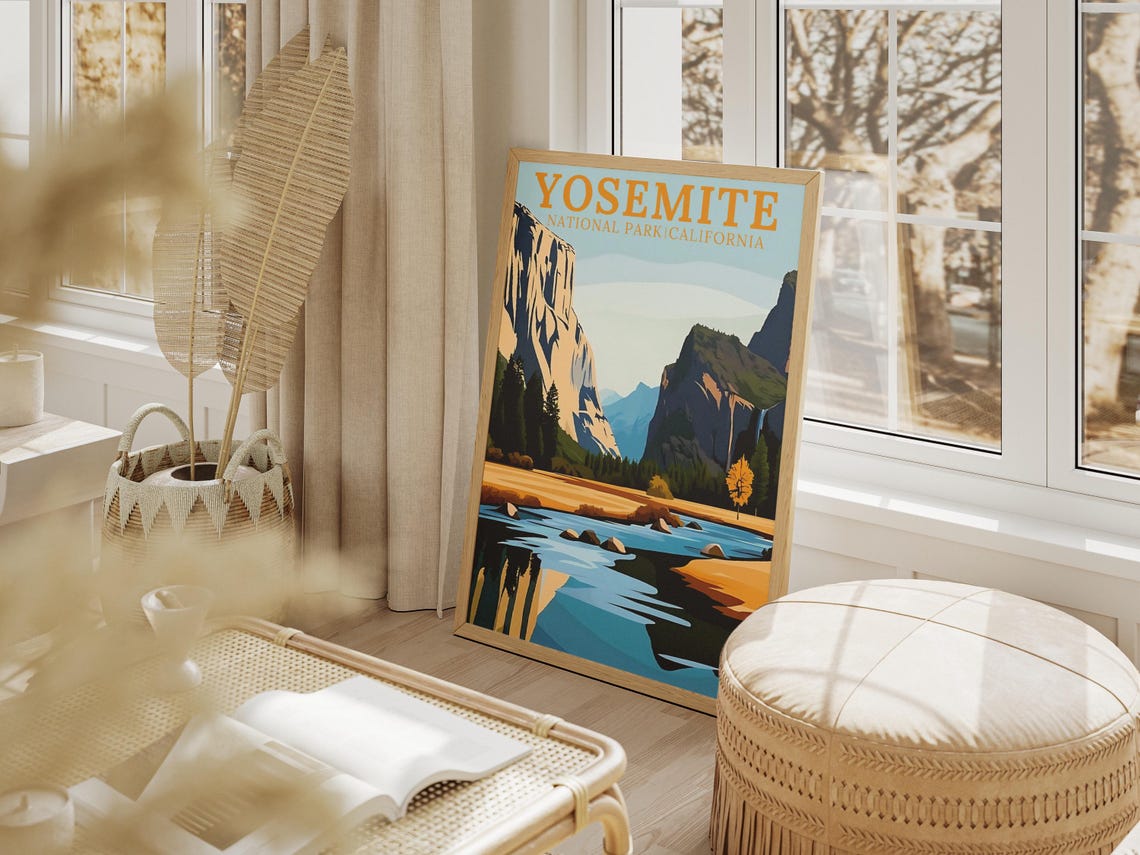 Yosemite National Park Poster Granite Cliffs River California Retro - Image 3