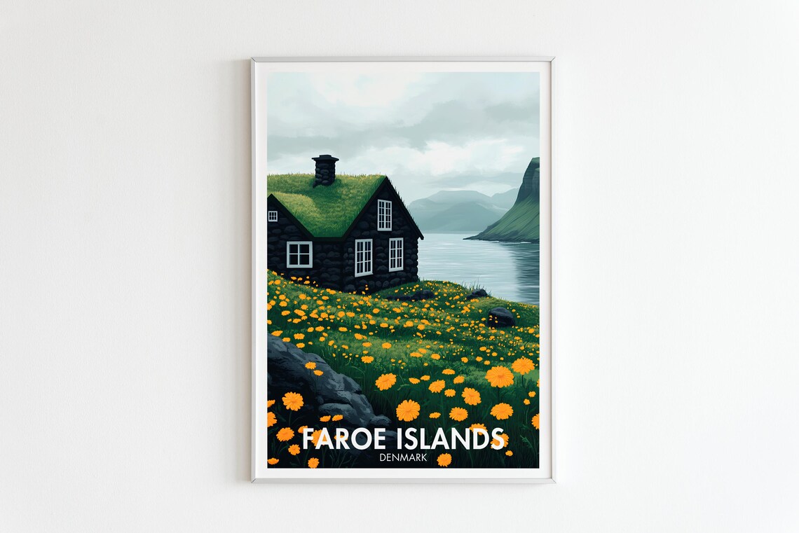 Faroe Islands Travel Poster, Coastal Village Art Print - Image 5