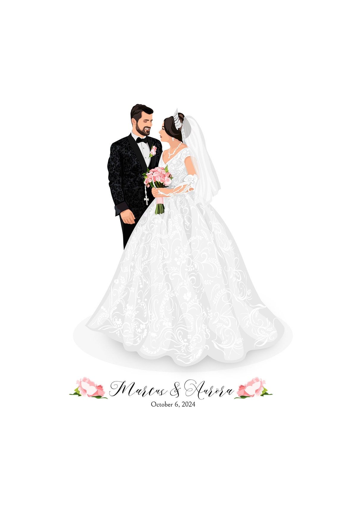 Daniel and Sabrina Wedding Guest Book Couple Portrait Poster - Image 5