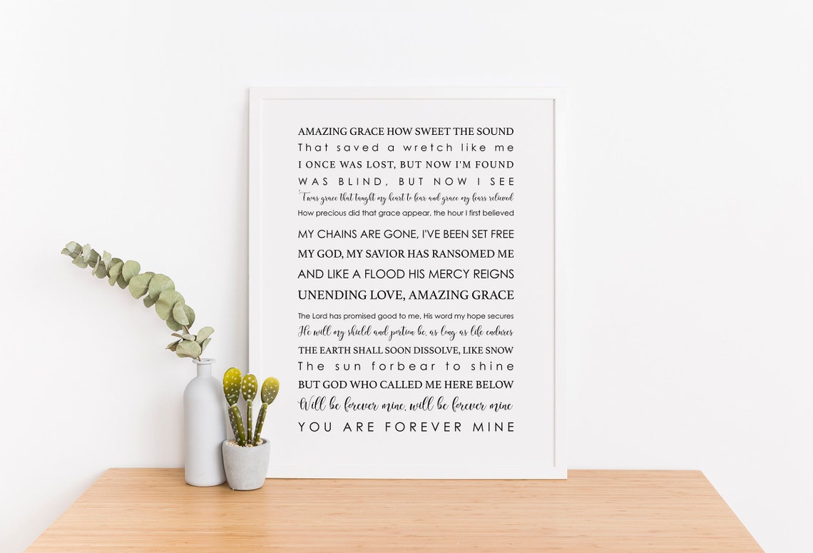 Amazing Grace Hymn Christian Song Lyrics Praise And Worship Music Wall Art Print Faith Lyrics Worship Christian Gifts Typography Art - Image 3