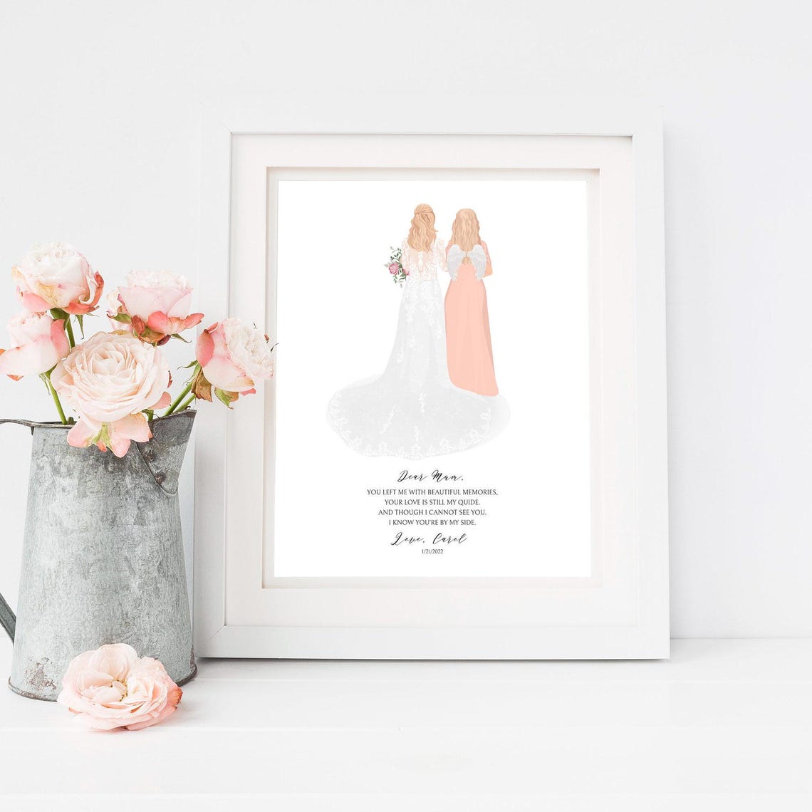 Bride With Angel Wings Mom Memorial Wedding Illustration Poster - Image 5
