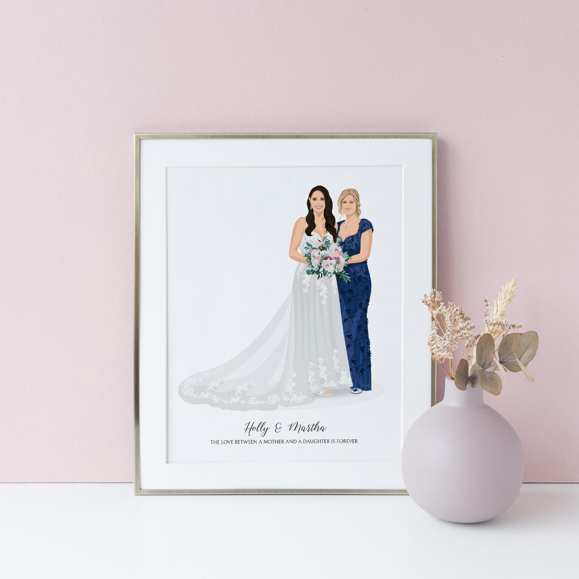 Holly and Martha Mother Daughter Wedding Portrait Illustration Poster - Image 6