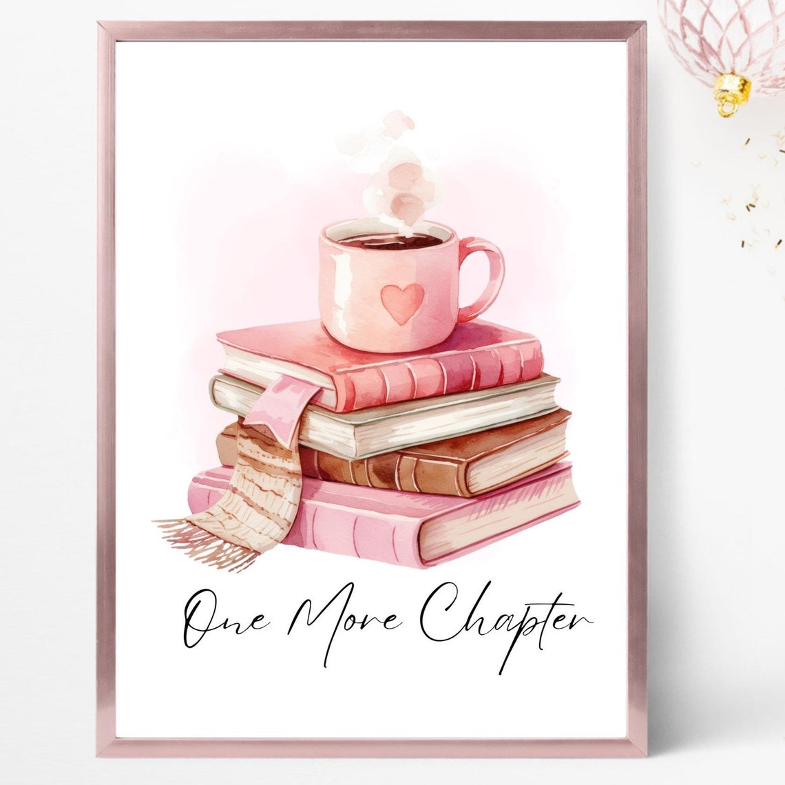 One More Chapter Book Stack Coffee Cup Cozy Reading Quote Poster