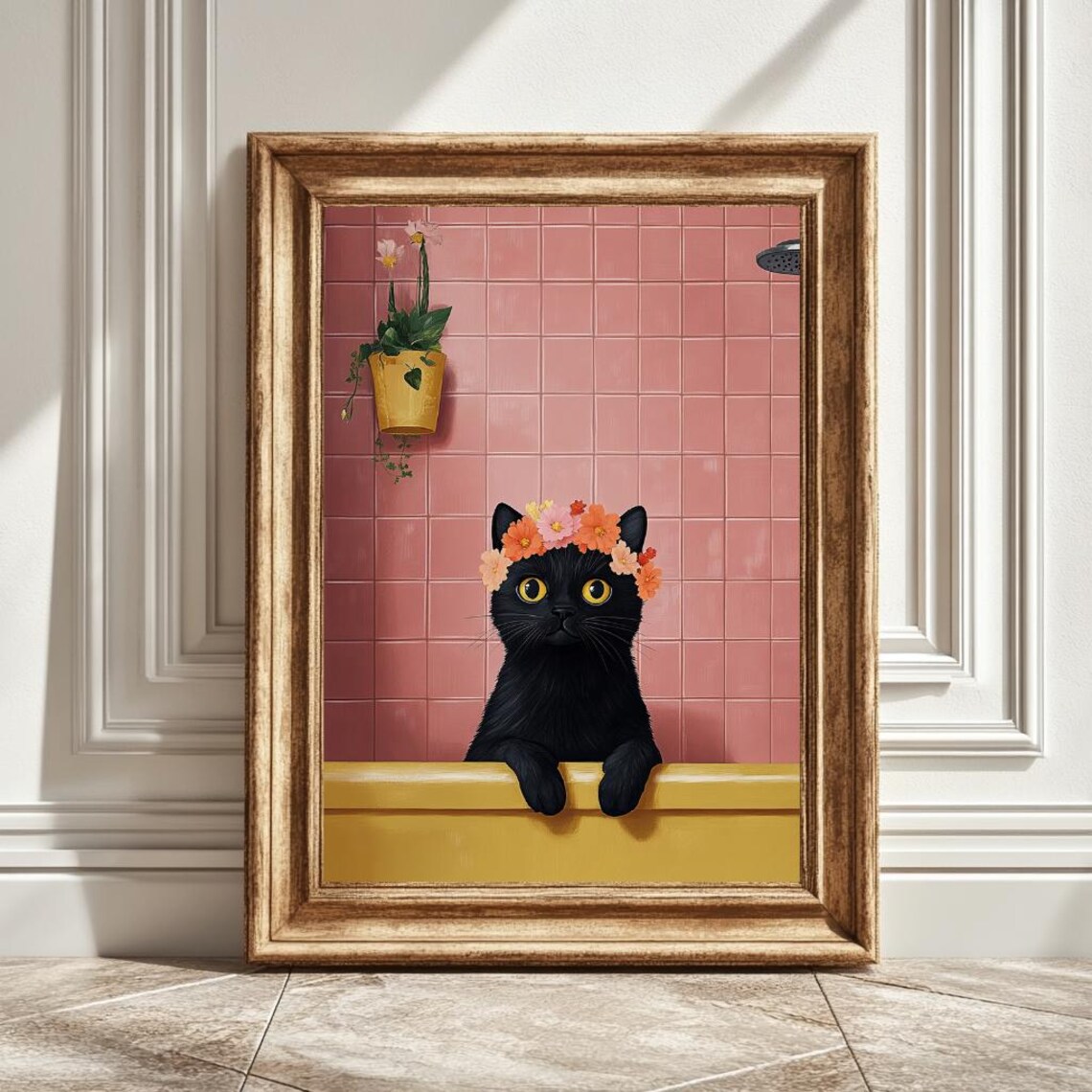 Black Cat With Flower Crown, Cat Lover Gift