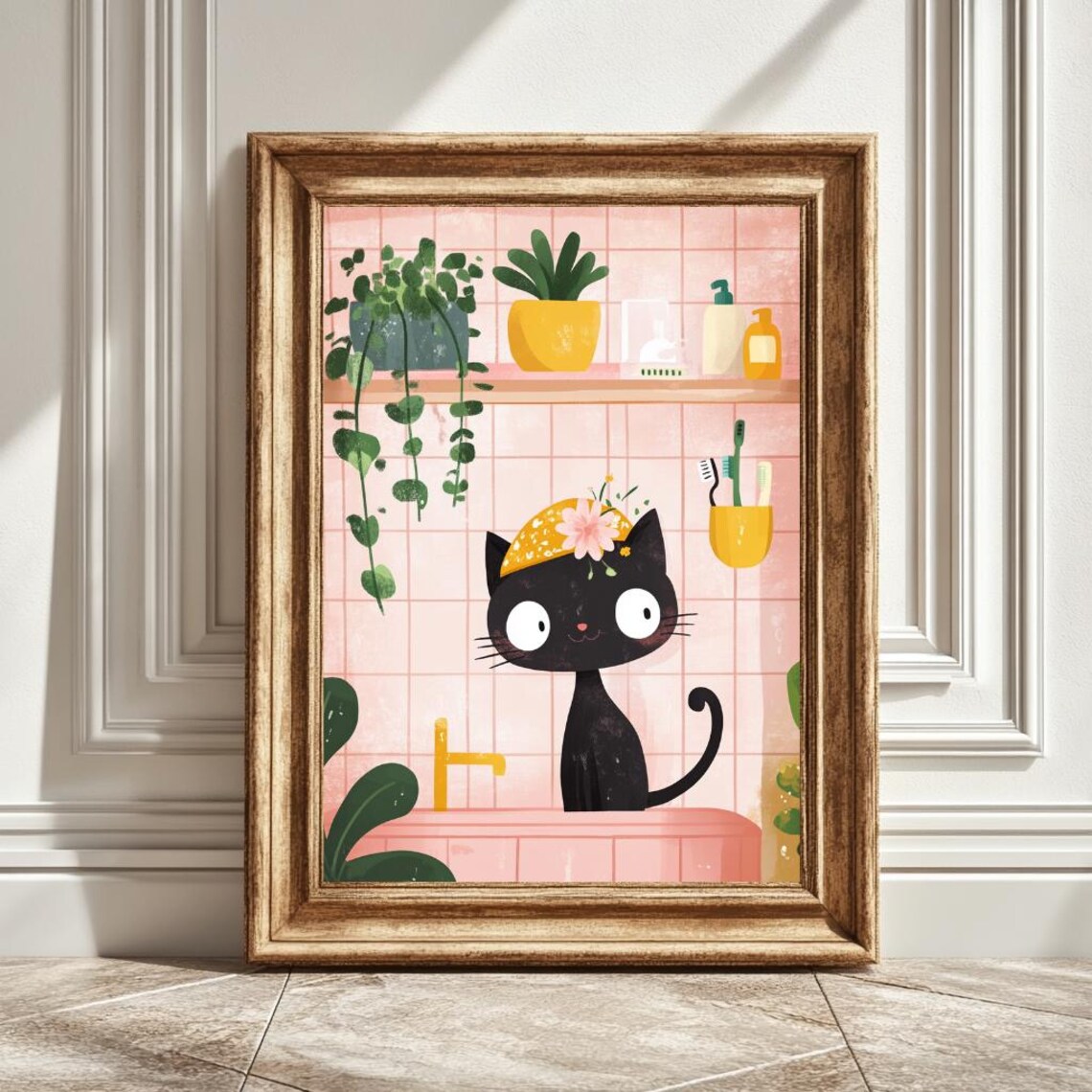 Black Cat Bath Scene, Modern Bathroom Decor