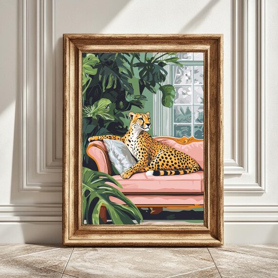 Cheetah On A Couch, Watercolour Style Art Print