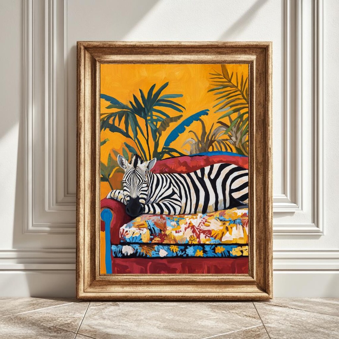 Matisse-Inspired Zebra on a Couch, Modern Art Print
