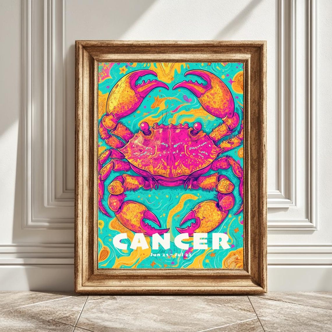 Cancer Astrology Print, Funky Zodiac Wall Art