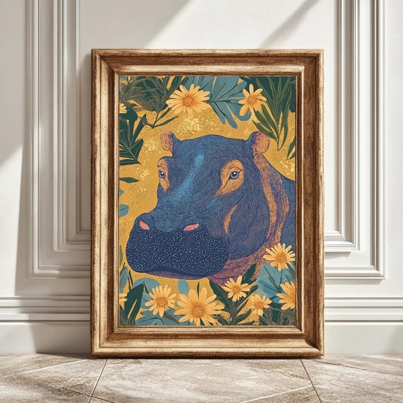 Matisse Inspired Hippo Art Print, Modern Decor