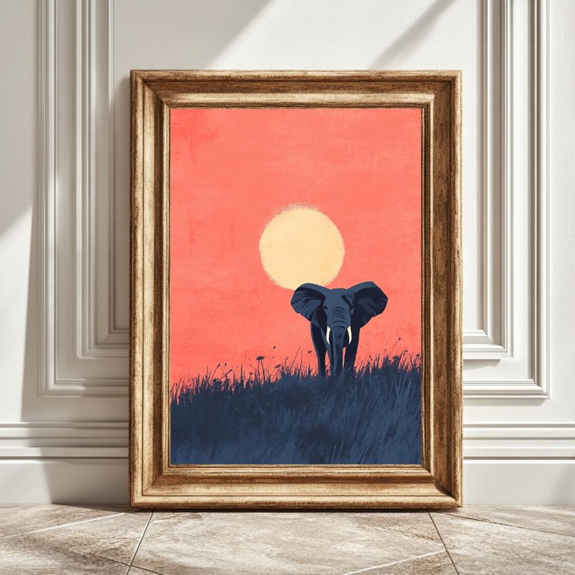 African Elephant Art Print, Minimalist Safari Decor