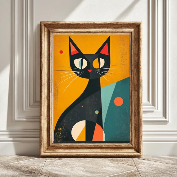 Black Cat Boho Style, Cat Lovers Gift Art Print