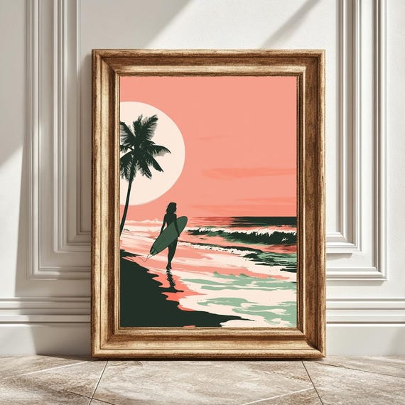 Girl Holding Surfboard, Beach Wall Art