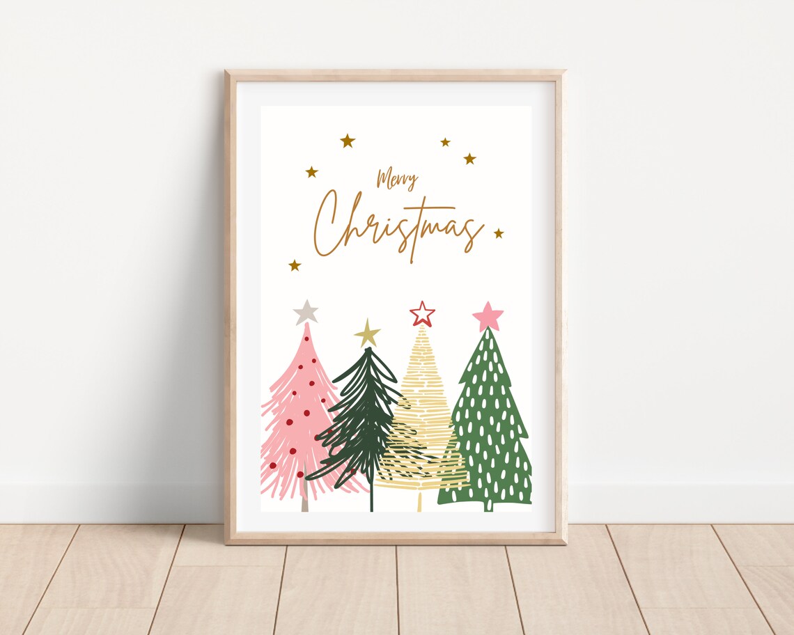 Merry Christmas Tree Boho Nursery Wall Art Print