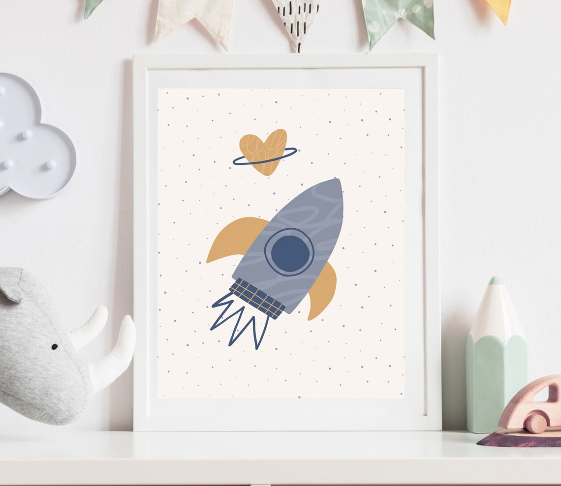 Boho Space Rocket Ship Nursery Art Print - Image 3