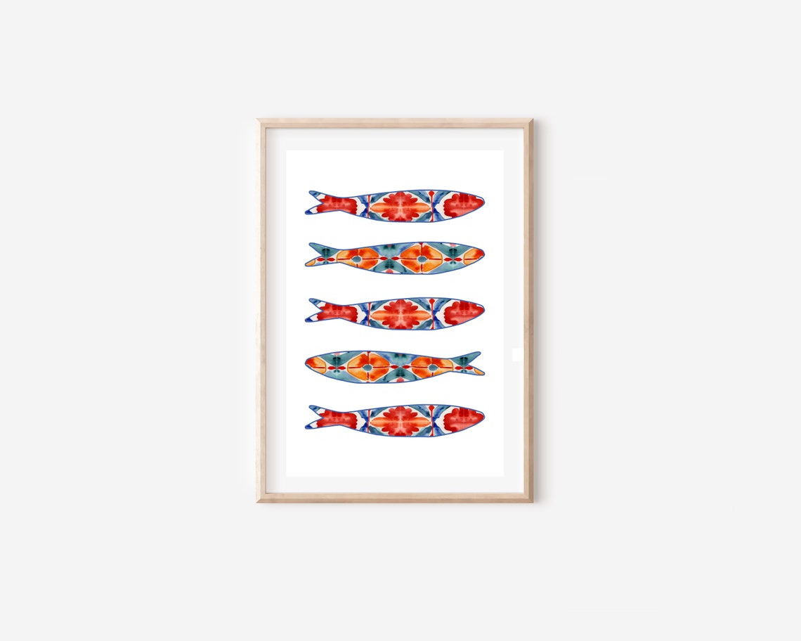Portuguese Sardine Tile Watercolor Kitchen Art Print - Image 4