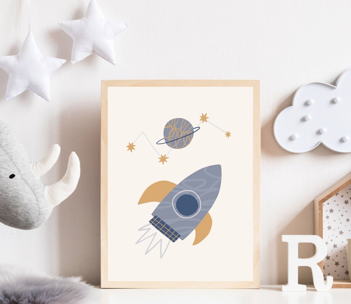 Outer Space Rocket Ship Nursery Art Print - Image 2