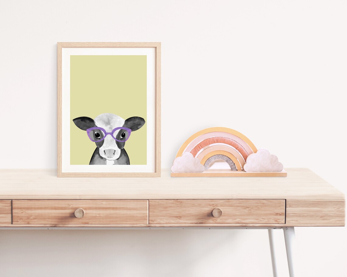 Cow With Glasses Funny Farm Animal Art Print, Nursery - Image 2
