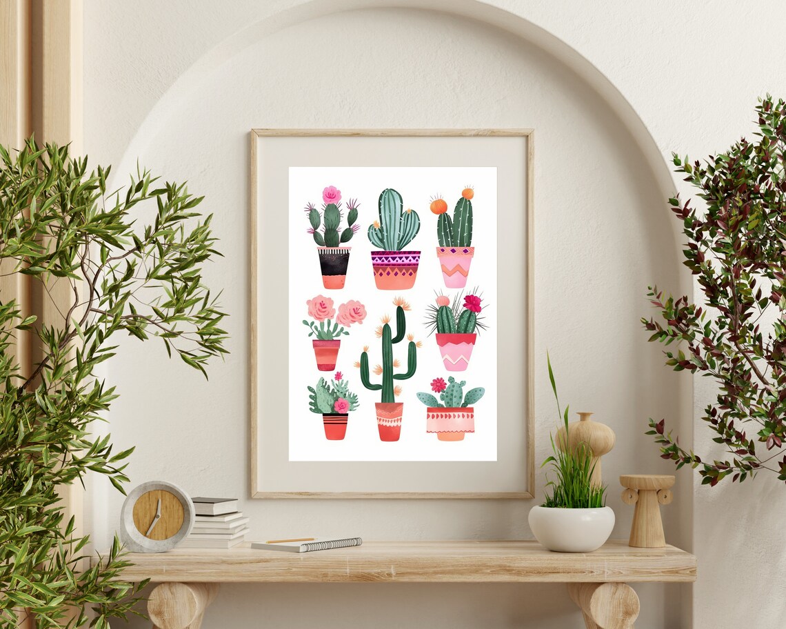 Boho Mini Cactus Art, Bohemian Botanical Decor - Image 2