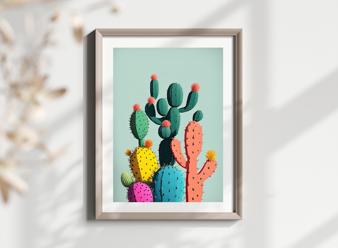 Cactus and Flower Minimalist Art Print, Boho Botanical - Image 2