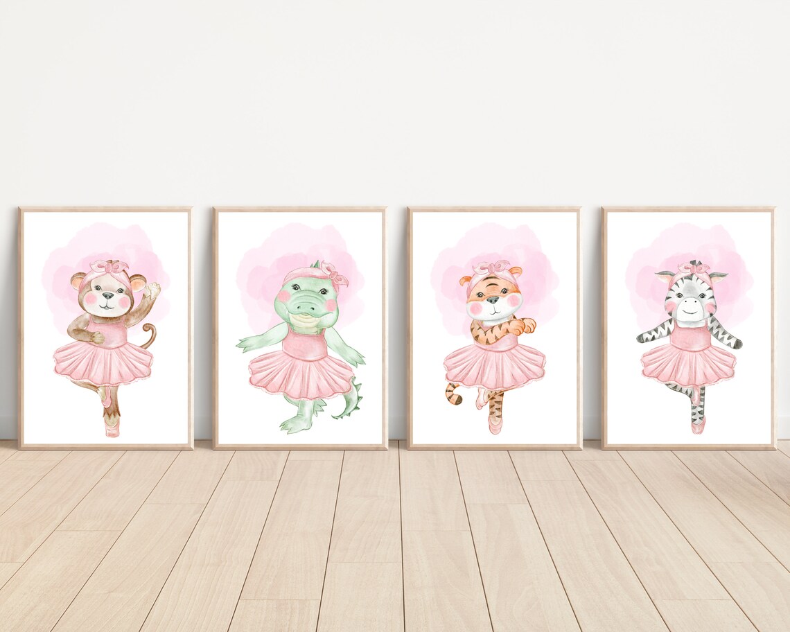 Baby Ballerina Animal Watercolor Nursery Art Set